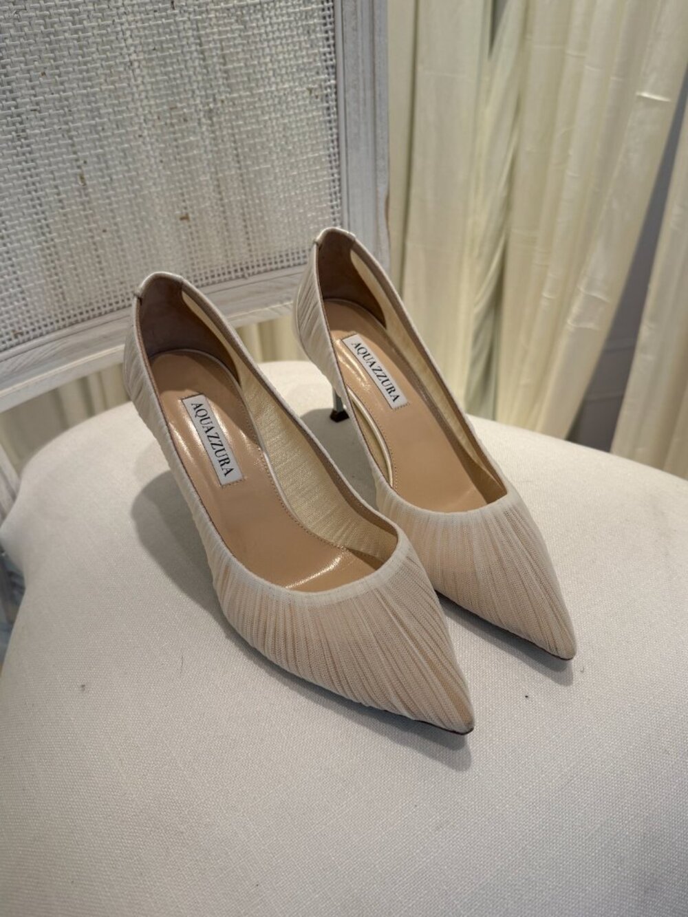 Altuzarra Cream Pleated Pointed-Toe Pumps